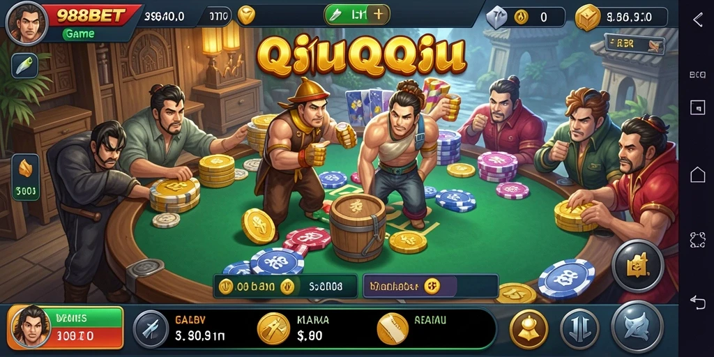 Tampilan gameplay QiuQiu di aplikasi 988BET yang seru.