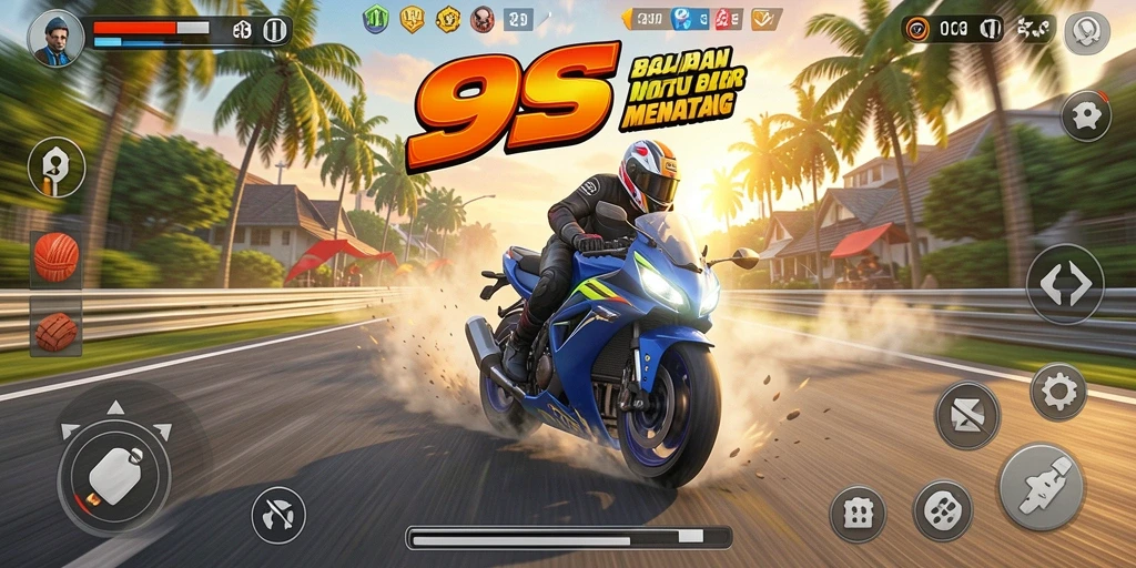 Menampilkan aksi balapan motor yang intens dan seru.