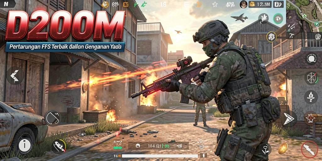 Tampilan gameplay D200M yang menggugah adrenalin dalam pertempuran FPS.