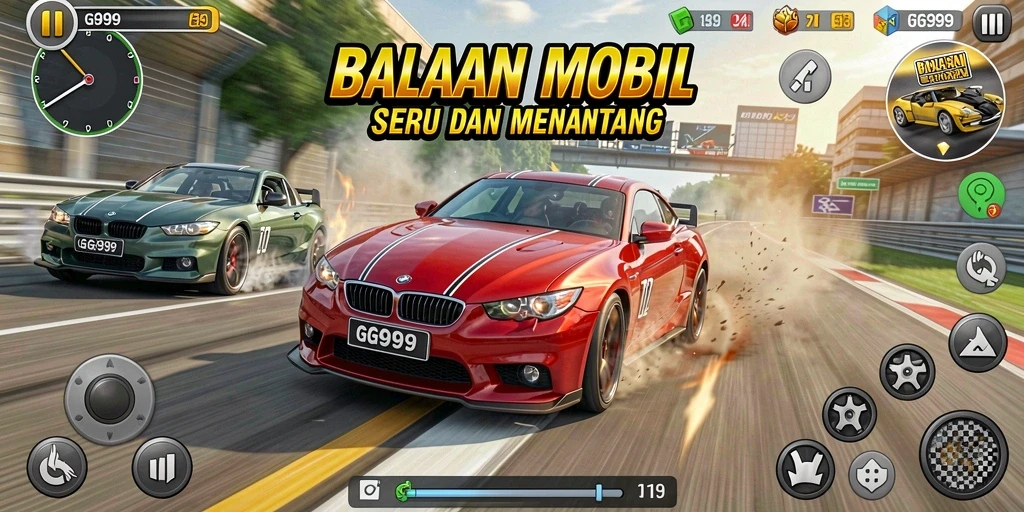 Tampilan screenshot GG999 menunjukkan aksi balapan yang seru dan mendebarkan.