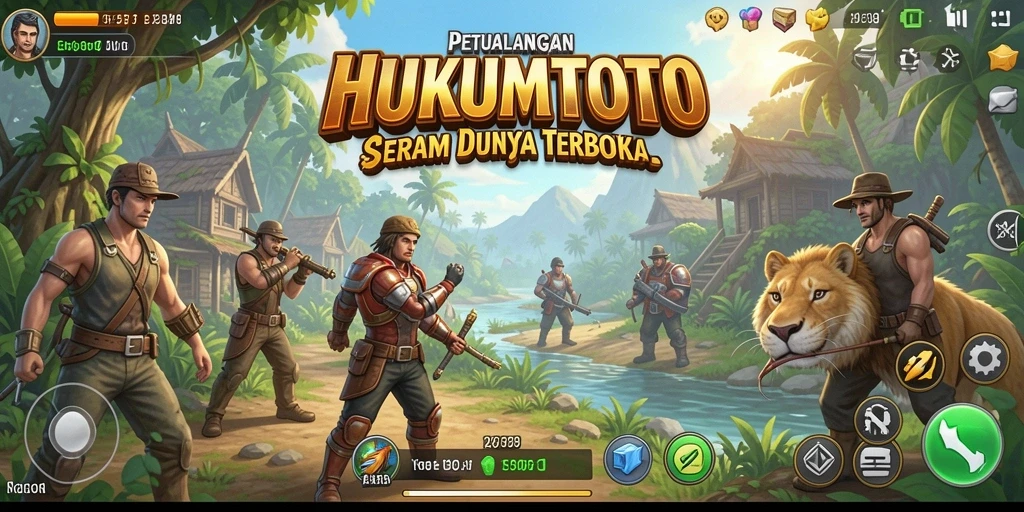 Tampilan seru gameplay HUKUMTOTO dalam dunia terbuka.