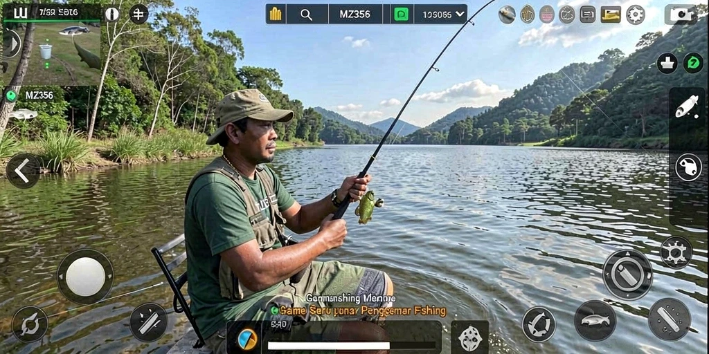 Tampilan gameplay MZ356 yang menampilkan pengalaman memancing yang seru.