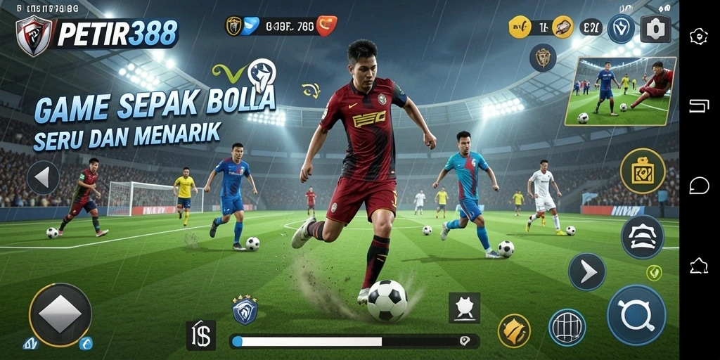 Tampilan gameplay menarik dari aplikasi PETIR388 dengan aksi sepak bola seru.