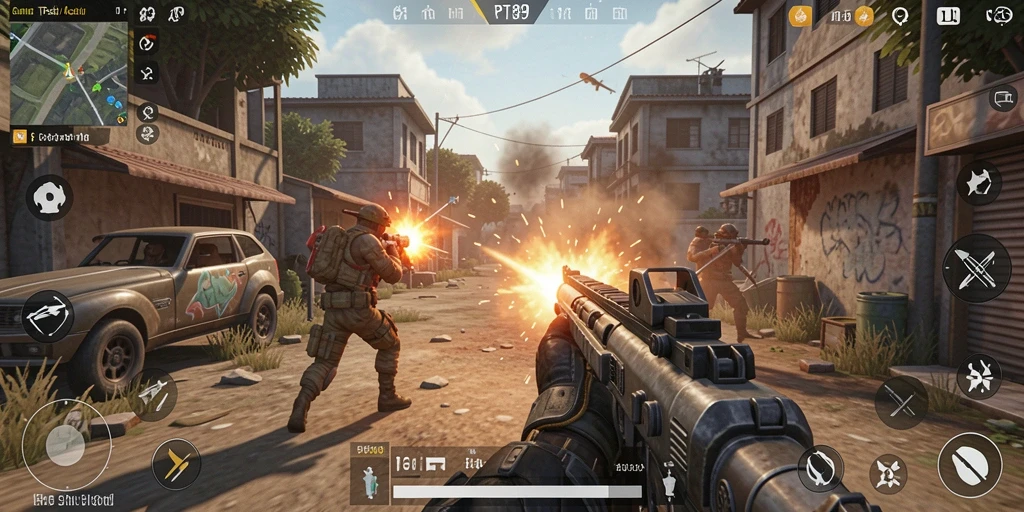 Tampilan gameplay PT89 dengan aksi tembak-menembak yang intens.