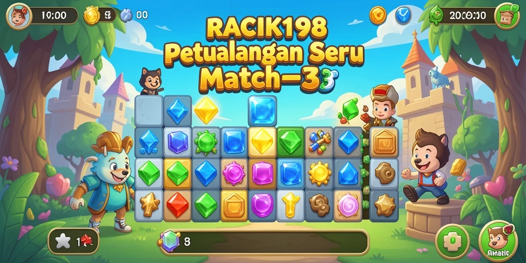 Gameplay seru dan penuh warna dari RACIK198 saat mencocokkan item.