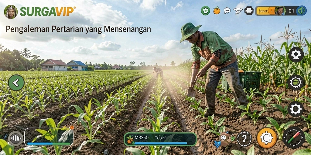 Screenshot gameplay <strong>SURGAVIP</strong> menampilkan kegiatan bertani yang menarik.
