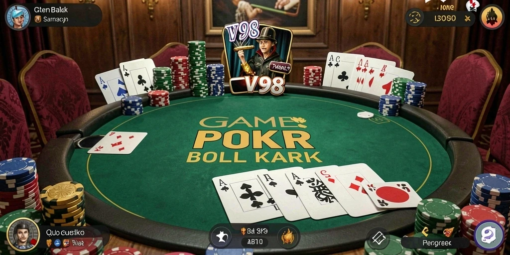 Gameplay V98 menunjukkan aksi seru dan ketegangan permainan Poker.