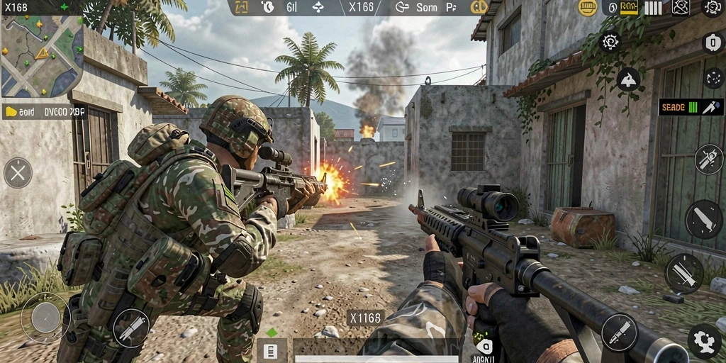 Tampilan gameplay menegangkan di X168 dengan aksi tembak menembak.